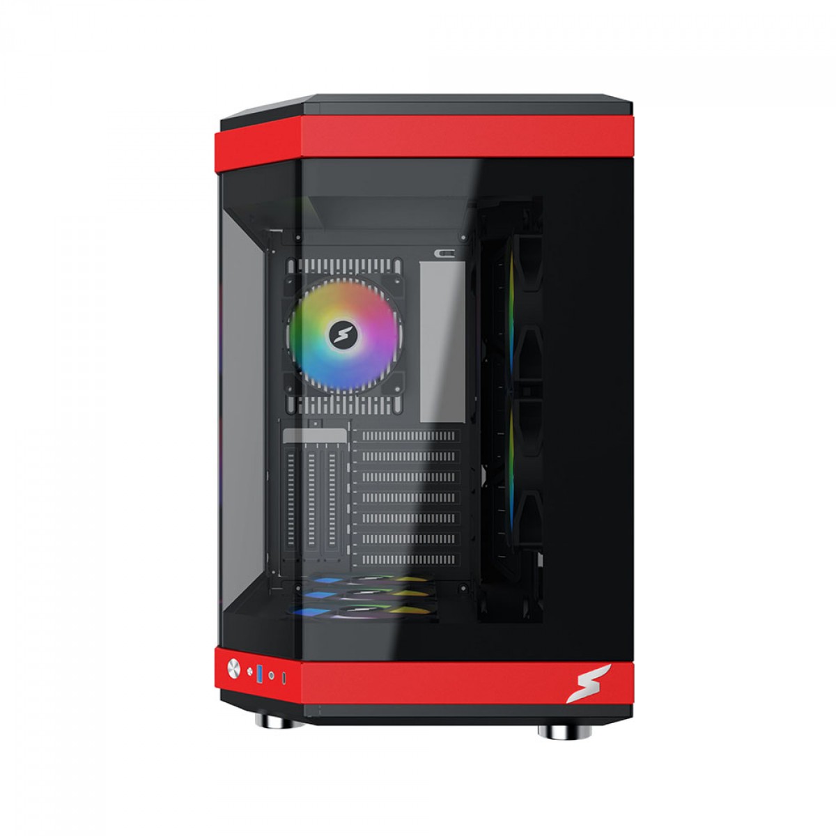 Gabinete Gamer SuperFrame Power Cube, Mid Tower, Vidro Temperado, EATX, Black/Red, Sem Fonte, Sem Fan - Open Box