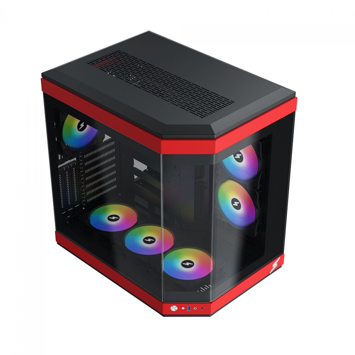 Gabinete Gamer SuperFrame Power Cube, Mid Tower, Vidro Temperado, EATX, Black/Red, Sem Fonte, Sem Fan - Open Box