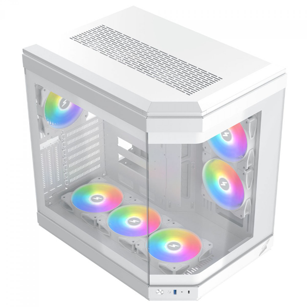Gabinete Gamer SuperFrame Power Cube, Mid Tower, Vidro Temperado, EATX, White, Sem Fonte, Com 6 Fans 