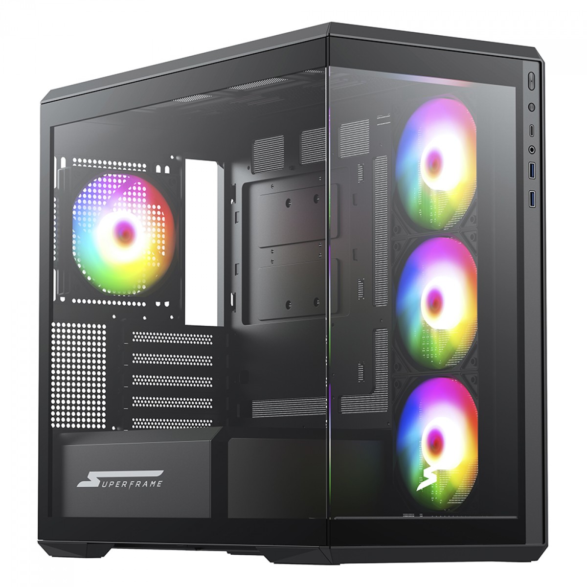 Gabinete Gamer SuperFrame Ragnarok, Mid Tower, Vidro Temperado, M-ATX, Black, Sem Fonte, Com 4 Fans