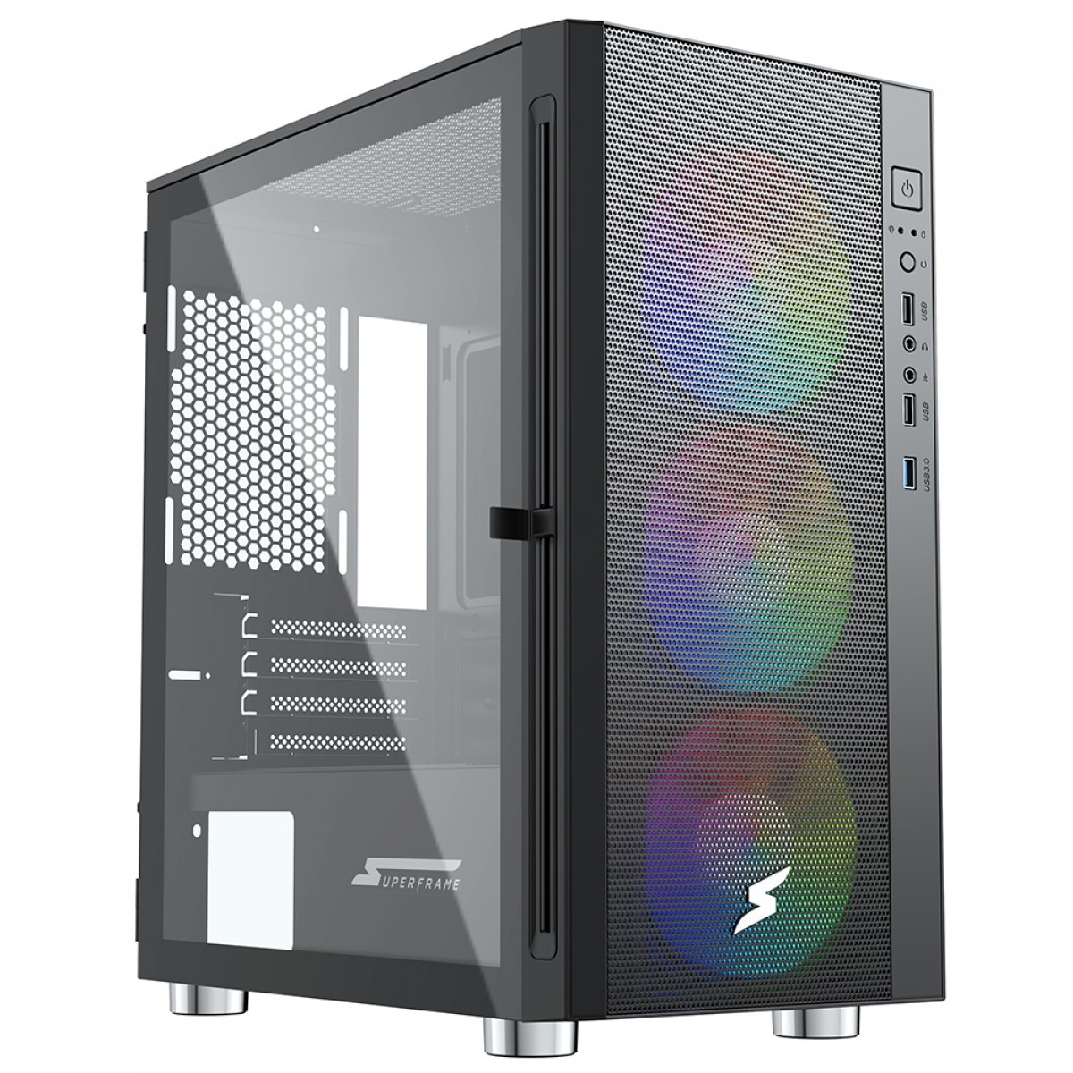 Gabinete Gamer SuperFrame Star, Mid Tower, Vidro Temperado, M-ATX, Black, Sem Fonte, Com 3 Fans