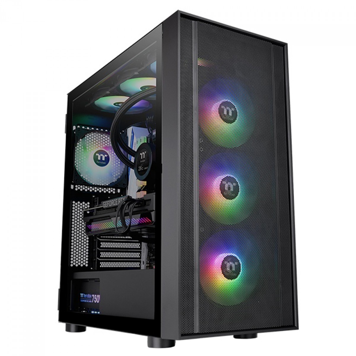 Gabinete Gamer Thermaltake H570 TG ARGB, Mid Tower, Vidro Temperado, Black, E-ATX, Sem Fonte, Com 3 Fans, CA-1T9-00M1WN-01