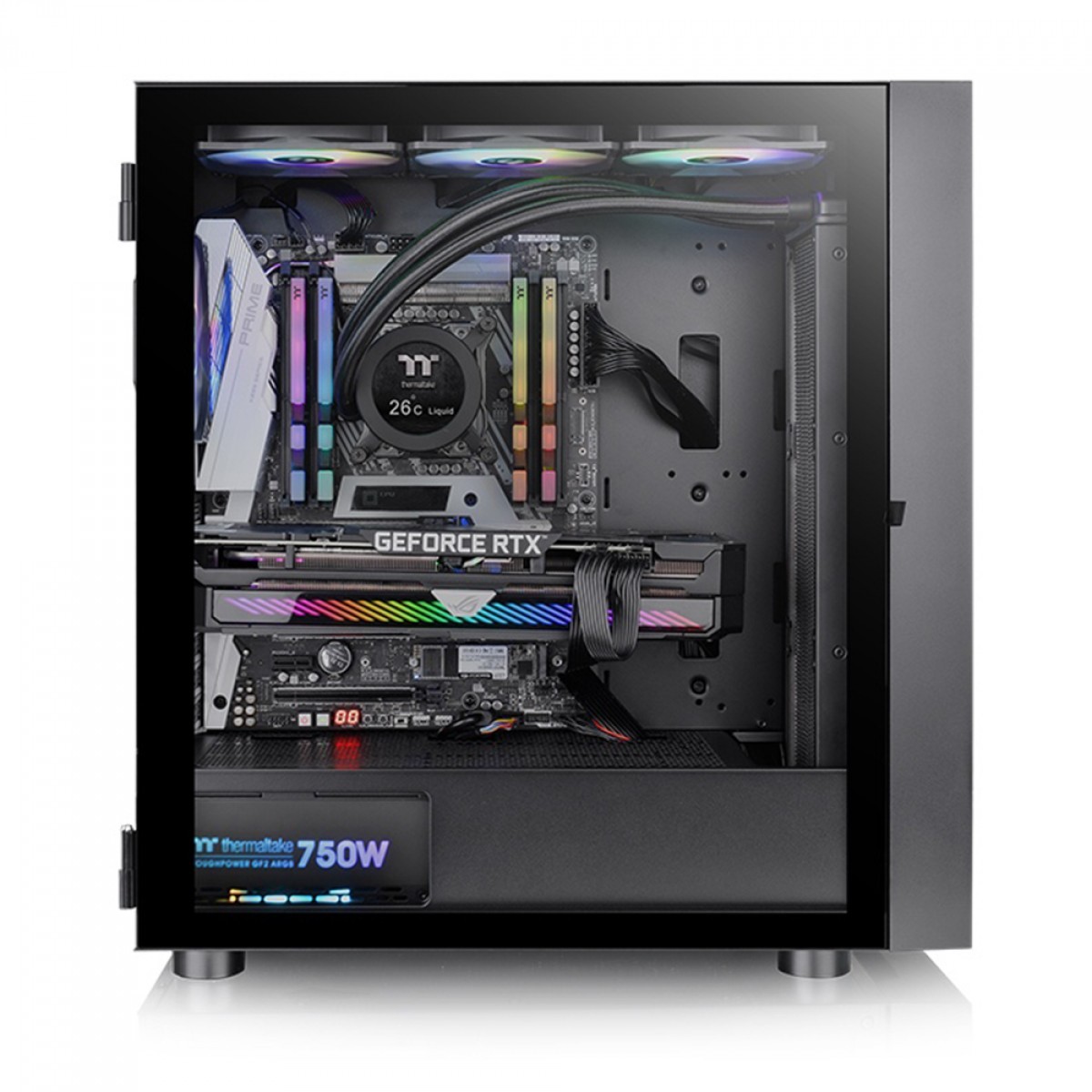 Gabinete Gamer Thermaltake H570 TG ARGB, Mid Tower, Vidro Temperado, Black, E-ATX, Sem Fonte, Com 3 Fans, CA-1T9-00M1WN-01
