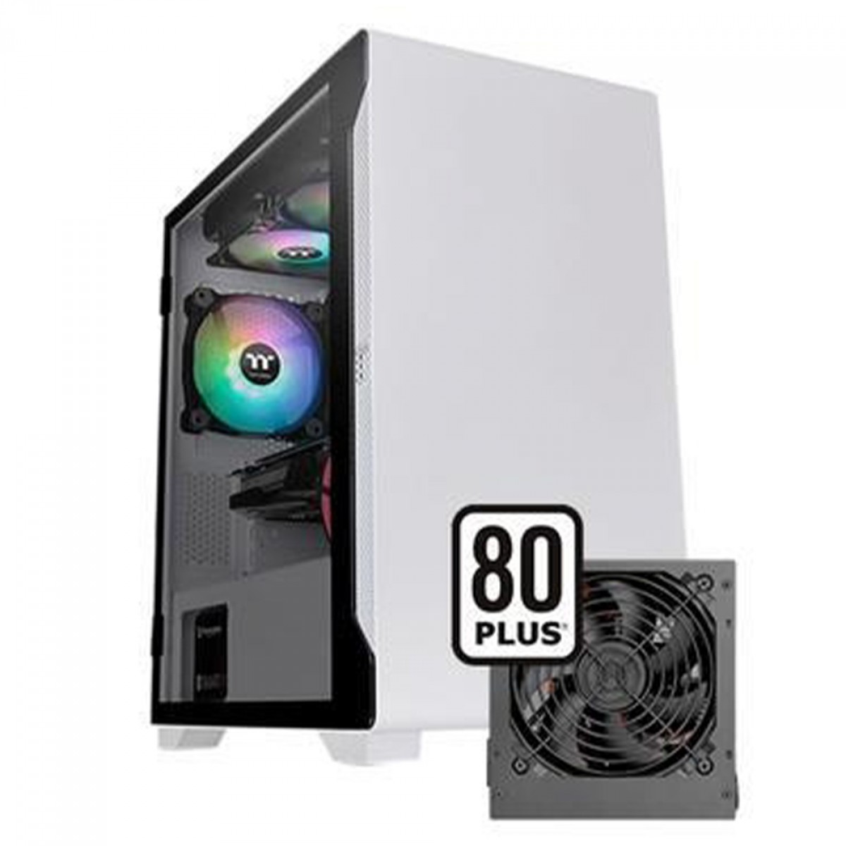 Gabinete Gamer Thermaltake S100TG, Mini Tower, Vidro Temperado, White, MATX, Com Fonte 600W, Com 1 Fan, CA-3Q9-60S6WZ-00