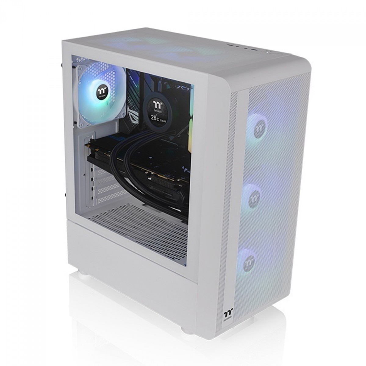 Gabinete Gamer Thermaltake S200 TG ARGB Snow, Mid Tower, Vidro Temperado, ATX, White, Com Fonte 650W, Com 4 Fans, CA-3X2-65M6WZ-00