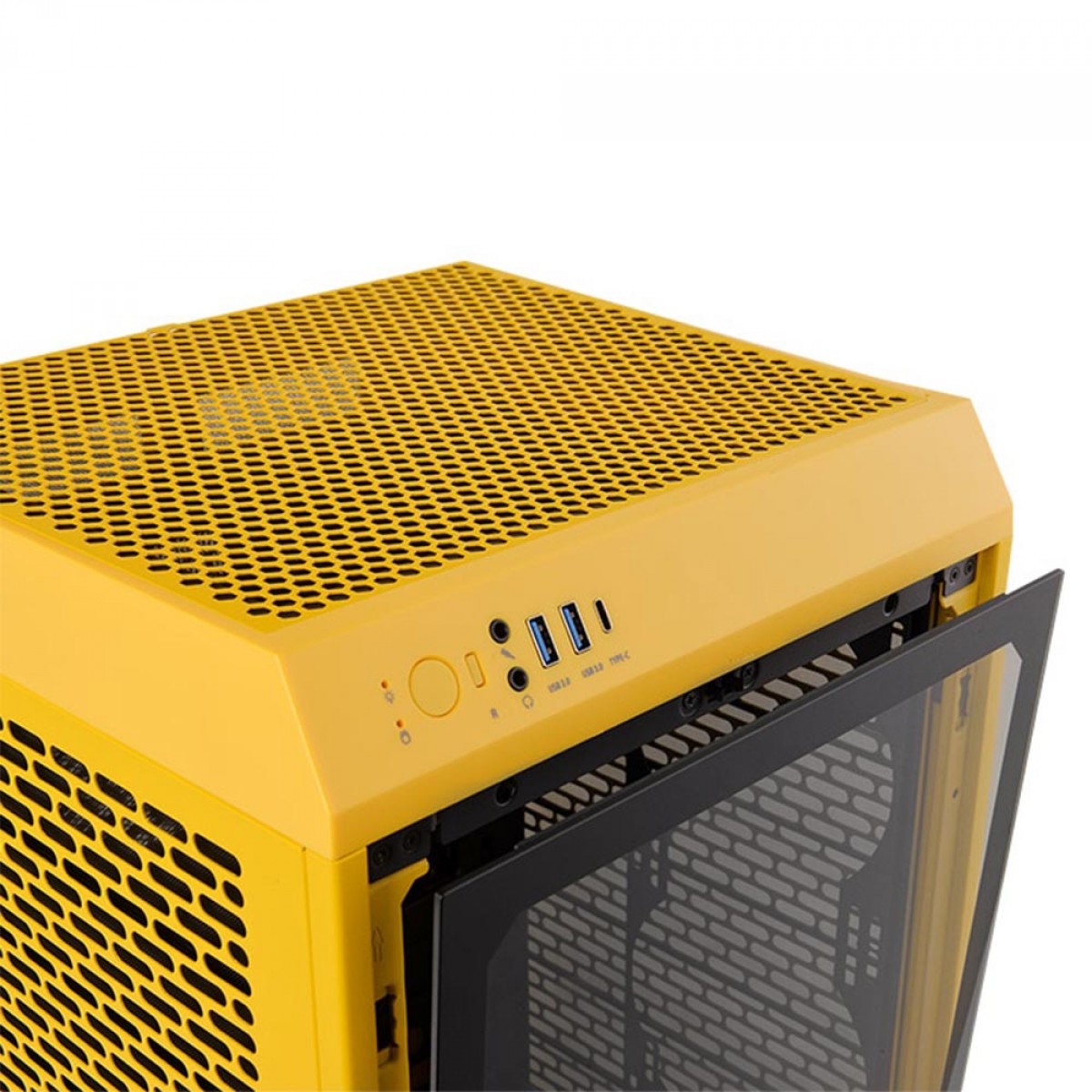 Gabinete Gamer Thermaltake The Tower 200 Bumblebee, Mini Tower, Vidro Temperado, Mini-ITX, Sem Fonte, Com 2 Fans, CA-1X9-00S4WN-00