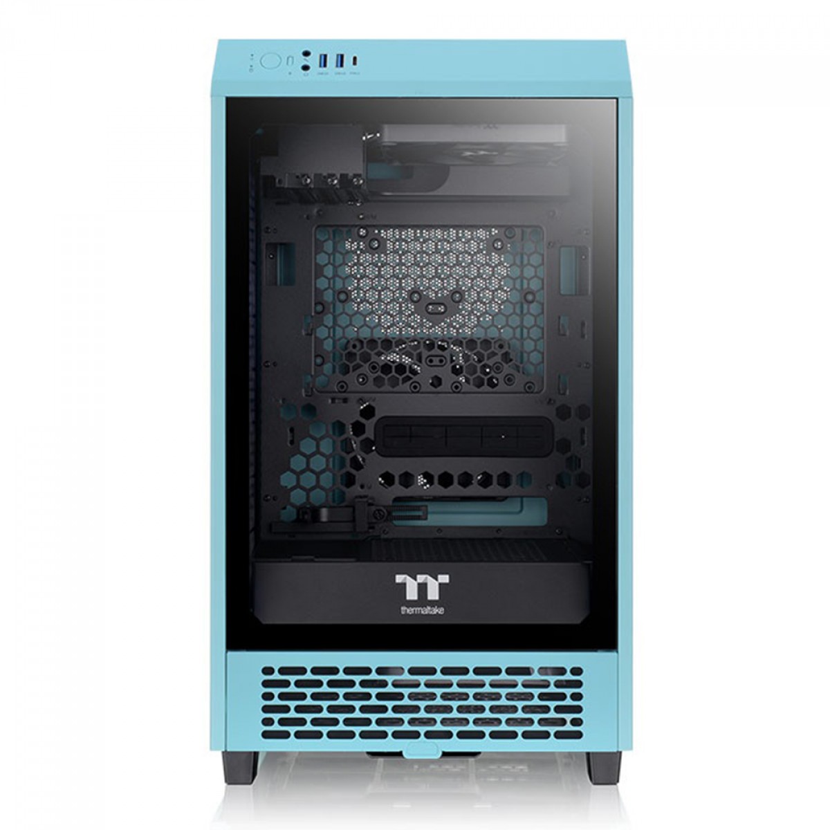 Gabinete Gamer Thermaltake The Tower 200 Turquoise, Mini Tower, Vidro Temperado, Mini-ITX, Blue, Sem Fonte, Com 2 Fans, CA-1X9-00SBWN-00