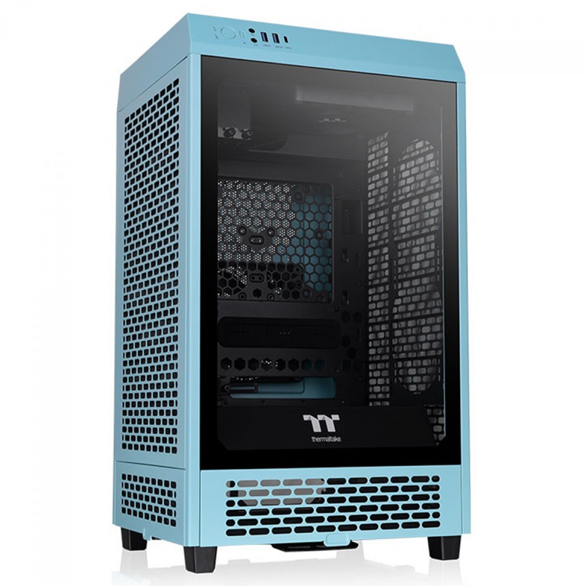 Gabinete Gamer Thermaltake The Tower 200 Turquoise, Mini Tower, Vidro Temperado, Mini-ITX, Blue, Sem Fonte, Com 2 Fans, CA-1X9-00SBWN-00