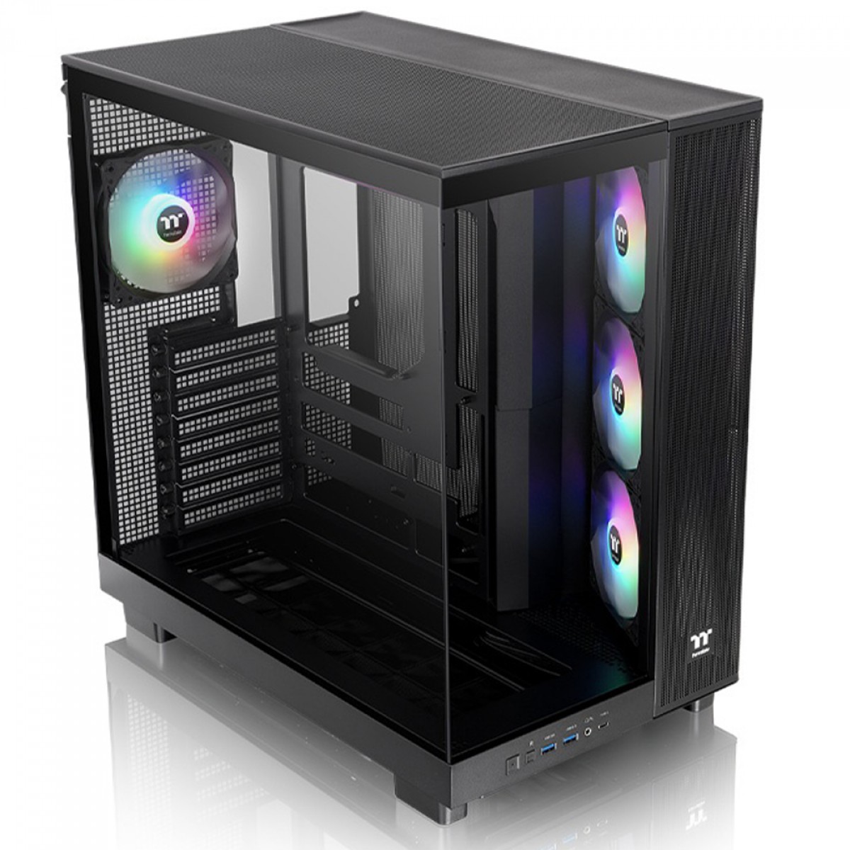 Gabinete Gamer Thermaltake View 380 XL TG, ARGB, Mid Tower, Vidro Temperado, ATX, Sem Fonte, Com 4 Fans, Preto, CA-11E-00M1WN-00