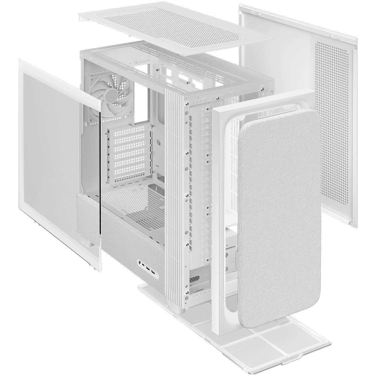 Gabinete Gamer TRYX Flova F50, Mid Tower, Vidro Temperado, Tecido, ATX, Com Fan Cross-Flow, Sem Fonte, Branco, C-F500F-FM1E-G
