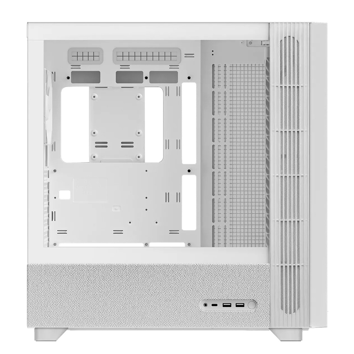 Gabinete Gamer TRYX Flova F50, Mid Tower, Vidro Temperado, Tecido, ATX, Com Fan Cross-Flow, Sem Fonte, Branco, C-F500F-FM1E-G