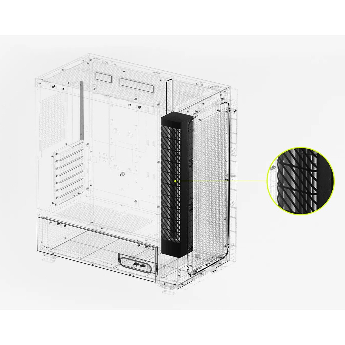 Gabinete Gamer TRYX Flova F50, Mid Tower, Vidro Temperado, Tecido, ATX, Com Fan Cross-Flow, Sem Fonte, Branco, C-F500F-FM1E-G