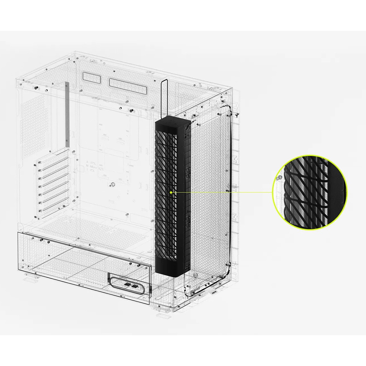 Gabinete Gamer TRYX Flova F50, Mid Tower, Vidro Temperado, Tecido, ATX, Com Fan Cross-Flow, Sem Fonte, Preto, C-F500F-FM1E-G0K