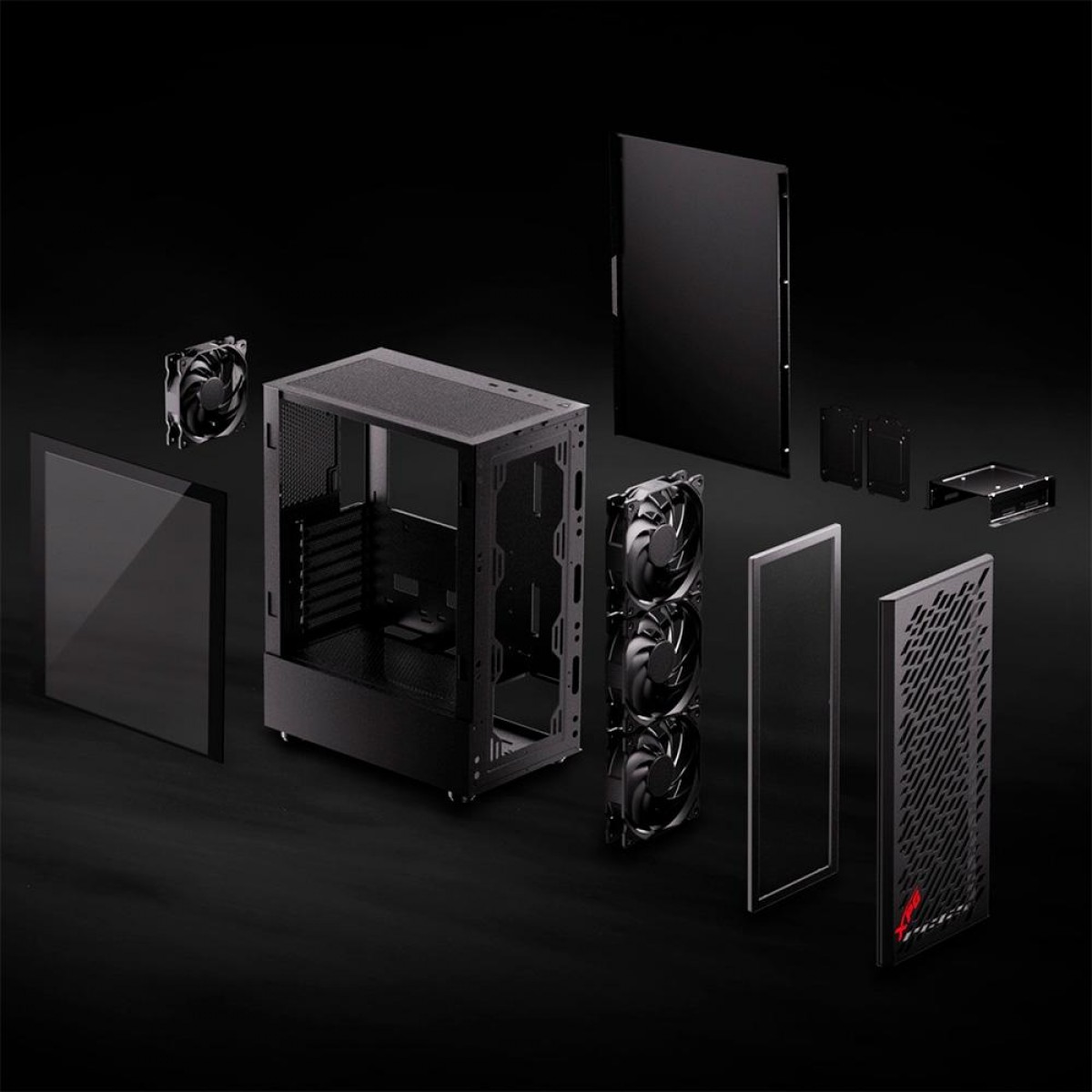 Gabinete Gamer XPG Valorair, Mid Tower, Vidro Temperado, Black, Sem Fonte, Com 4 Fans, Black, VALORAIRMT-BKCWW