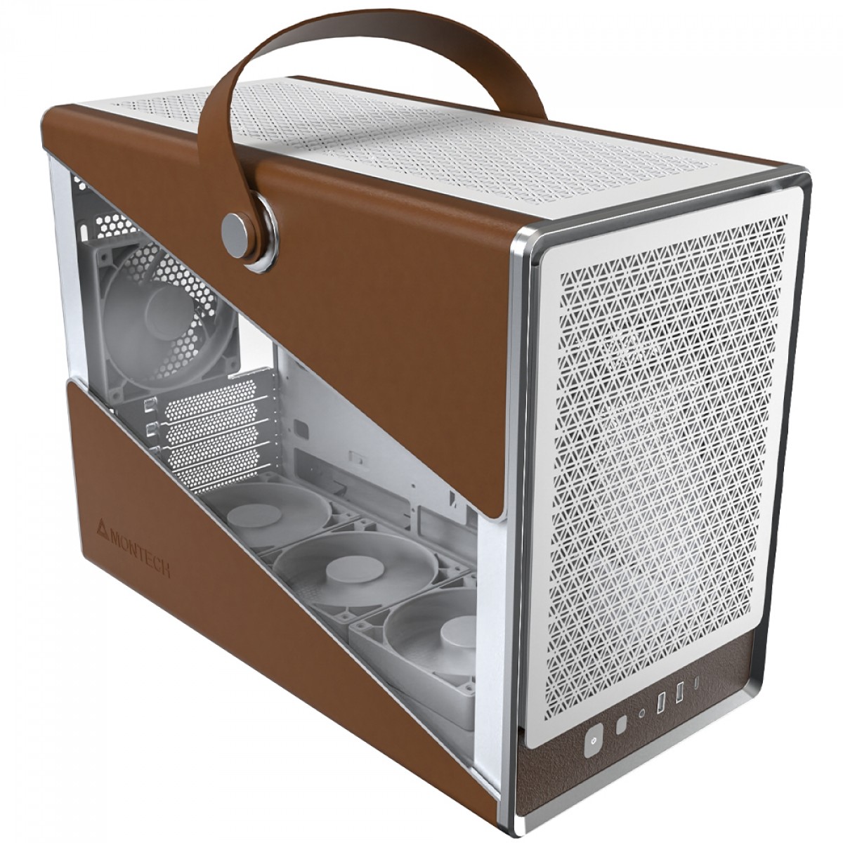 Gabinete Montech Heritage PRO, Mini Tower, Couro e Metal, mATX, Sem Fonte, Com 4 Fans, Branco