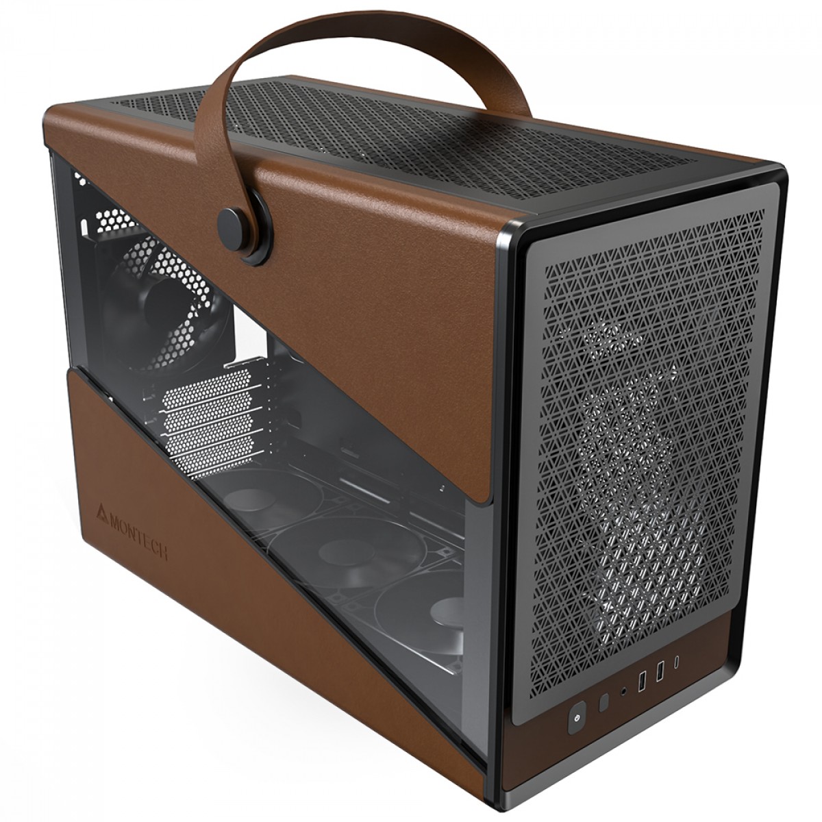 Gabinete Montech Heritage PRO, Mini Tower, Couro e Metal, mATX, Sem Fonte, Com 4 Fans, Preto