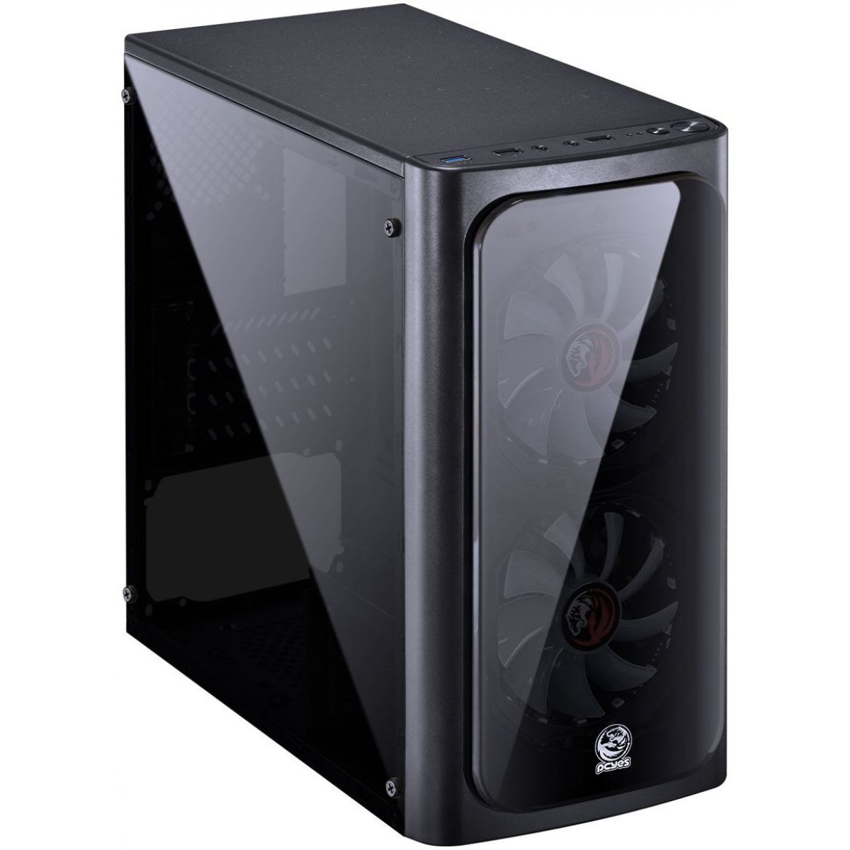 Gabinete Gamer PCyes Venus, Mid Tower, Com 2 Fans, Lateral de Acrílico, Black, S-Fonte, VENPTVM2FCA