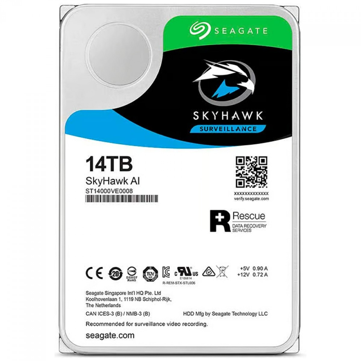 HD Seagate SkyHawk Surveillance 14TB, 7200RPM, Cachê 256MB, 3.5, Para Segurança, Vigilância, DVR, ST14000VE0008