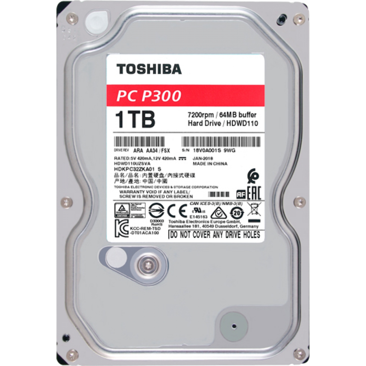 HD Toshiba P300 1TB, Sata III, 7200RPM, 64MB, HDWD110XZSTA