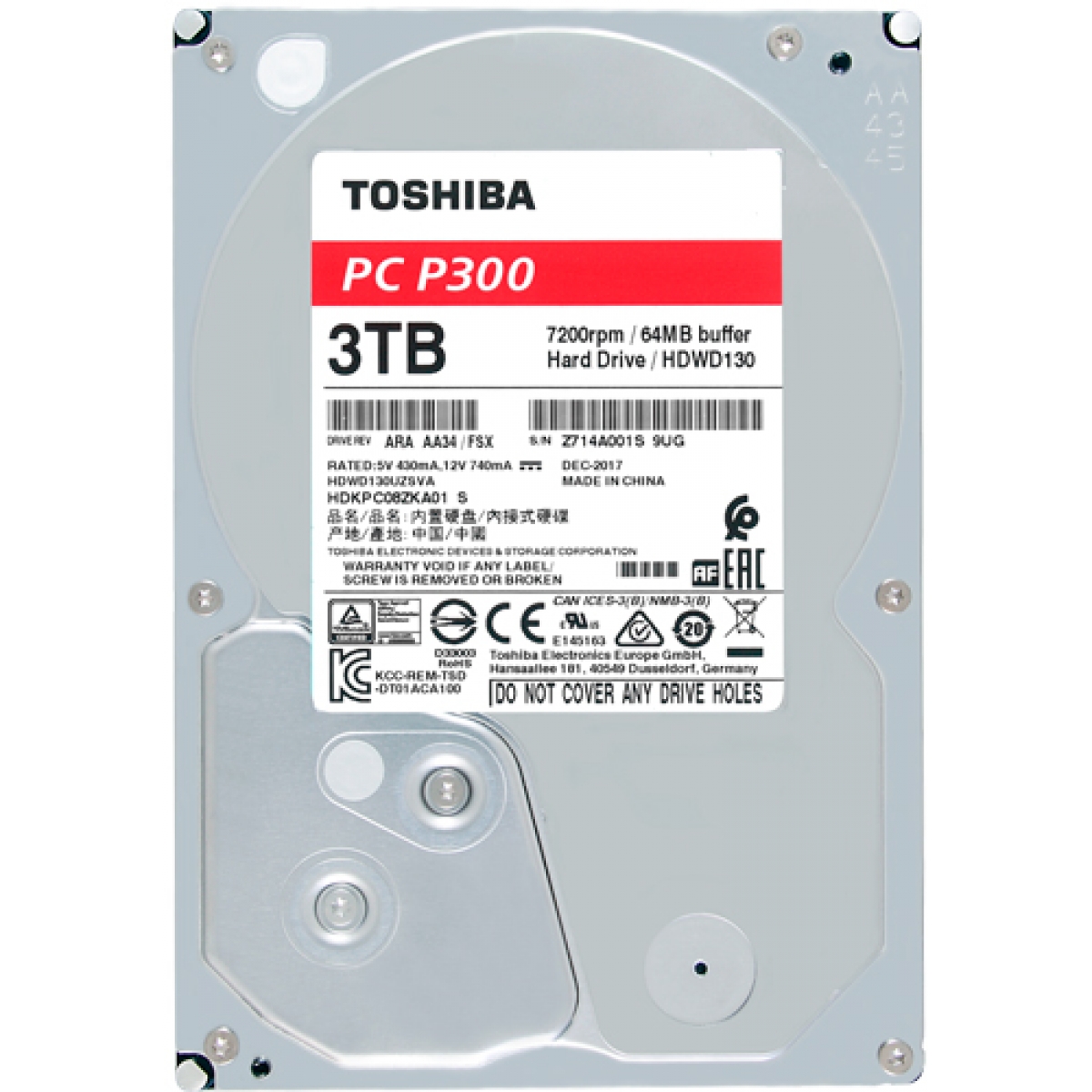 HD Toshiba P300 3TB, SATA III, 7200RPM, 64MB, HDWD130XZSTA