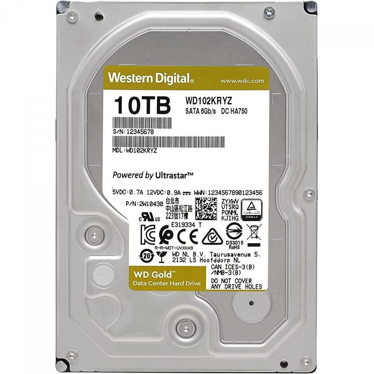 HD WD Gold, 10TB, SATA III, 7200RPM, 256MB, WD102KRYZ