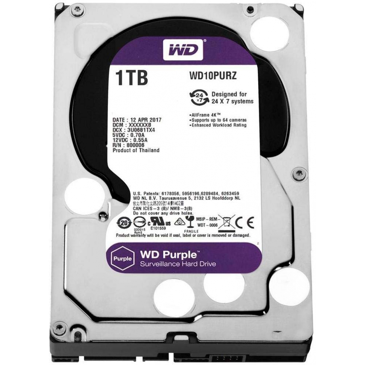 HD WD Purple 1TB, Sata III, 5400RPM, 64MB, WD10PURZ