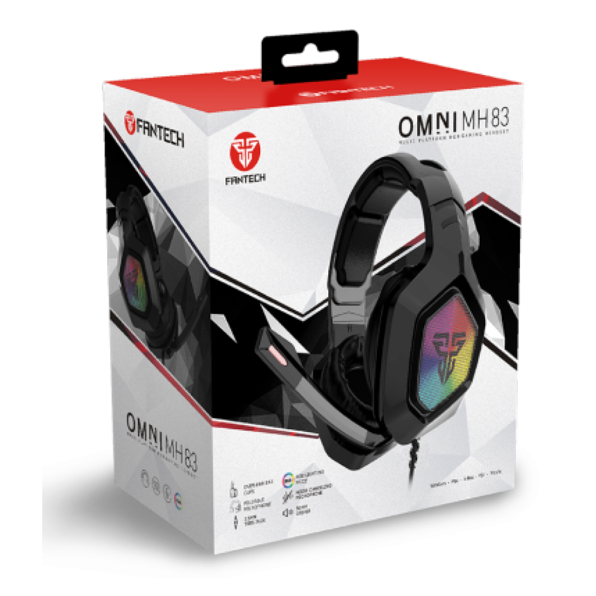 Headset Gamer Fantech Omni, 3.5mm + USB, RGB, Black/Red, MH83