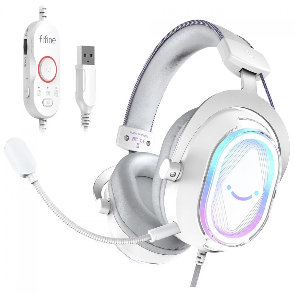 Headset Gamer Fifine AmpliGame H13, 7.1 Surround, RGB, USB, Branco