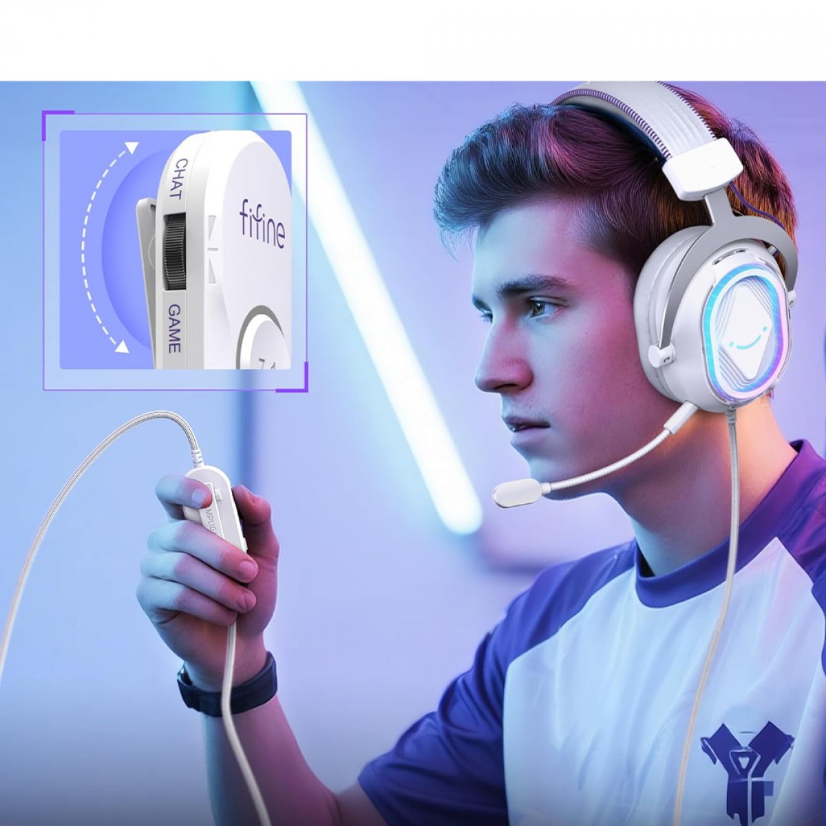 Headset Gamer Fifine AmpliGame H13, 7.1 Surround, RGB, USB, Branco