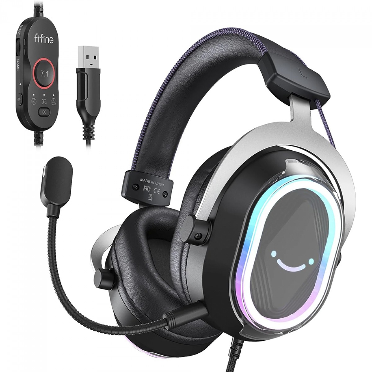 Headset Gamer Fifine AmpliGame H13, 7.1 Surround, RGB, USB, Preto