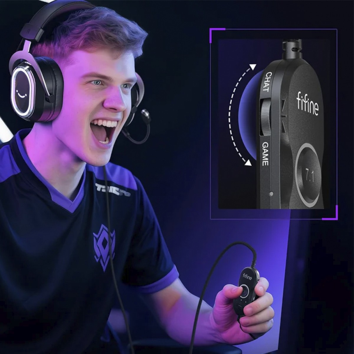 Headset Gamer Fifine AmpliGame H13, 7.1 Surround, RGB, USB, Preto