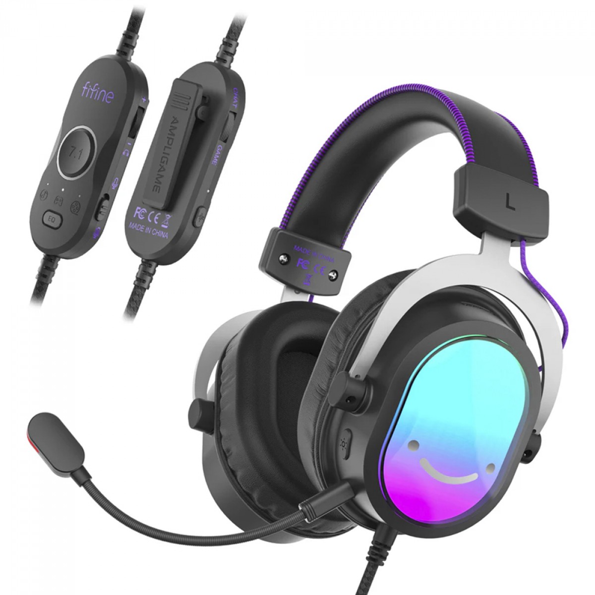 Headset Gamer Fifine AmpliGame H16, 7.1 Surround, RGB, USB, Black