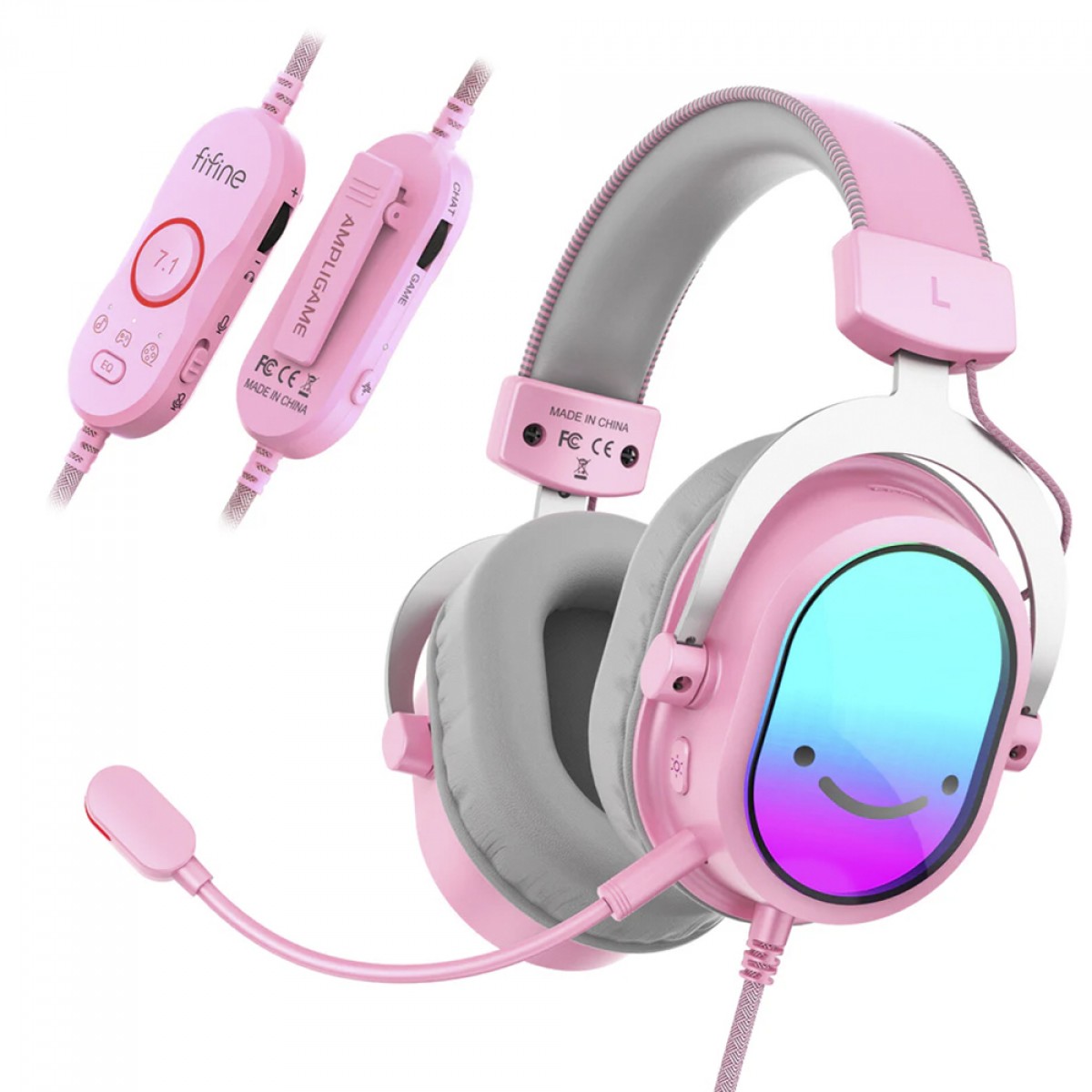 Headset Gamer Fifine AmpliGame H16, 7.1 Surround, RGB, USB, Pink