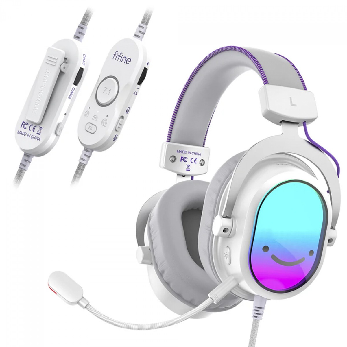 Headset Gamer Fifine AmpliGame H16, 7.1 Surround, RGB, USB, White