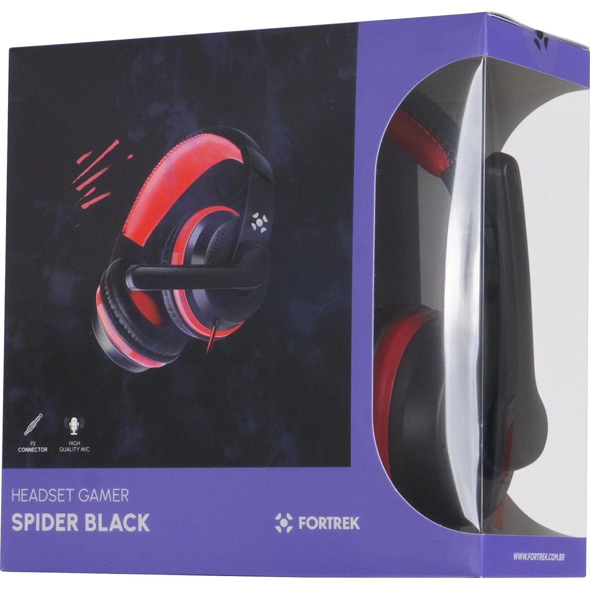 Headset Gamer Fortrek Spider Black, P3, Drivers de 40mm, Preto e Vermelho