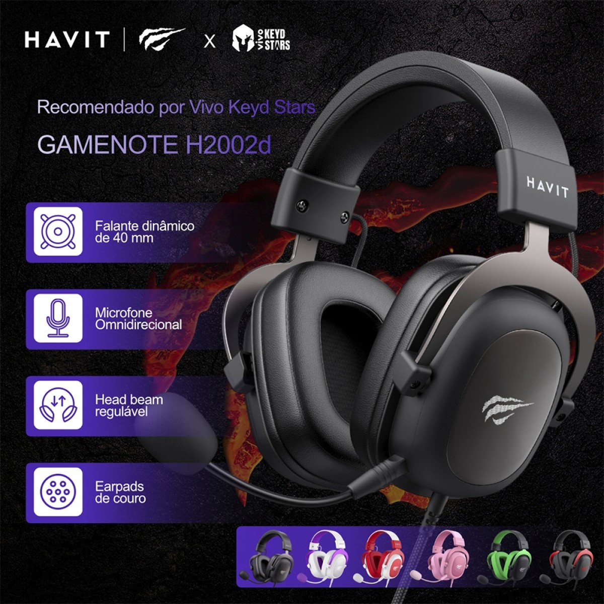 Headset Gamer Havit, 3.5mm, Drivers de 53mm, Múltiplas Plataformas, Pink, HV-H2002D