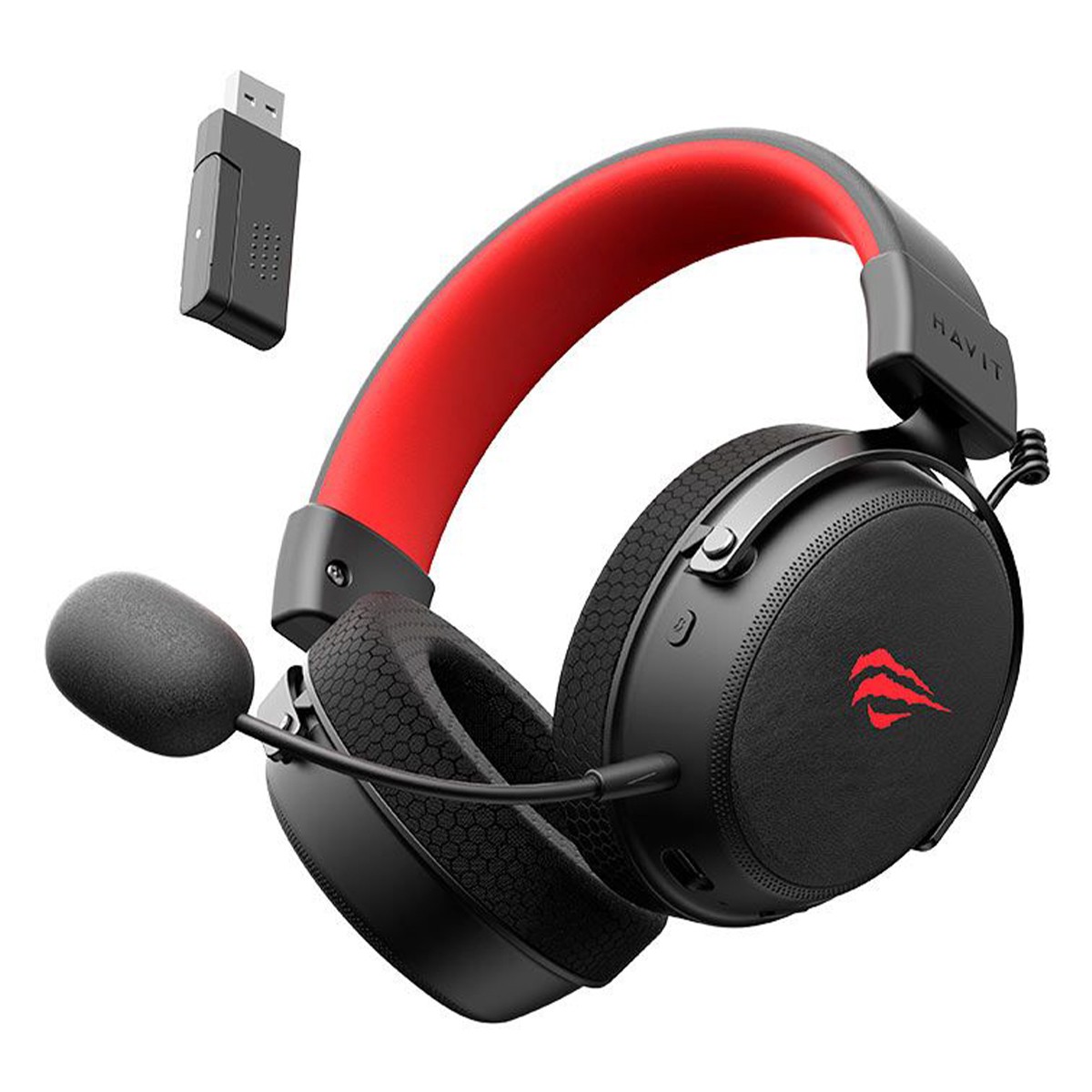 Headset Gamer Havit Five-Mode H2015 Pro, Wireless, Bluetooth, USB, USB-C, 3.5mm, Drivers de 53mm, Preto/Vermelho