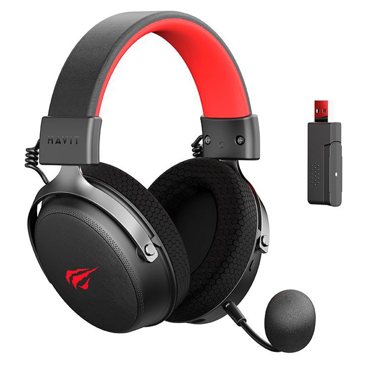 Headset Gamer Havit Five-Mode H2015 Pro, Wireless, Bluetooth, USB, USB-C, 3.5mm, Drivers de 53mm, Preto/Vermelho