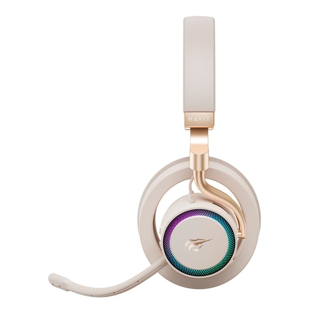 Headset Gamer Havit Fuxi-H8 Tri-Mode, Wireless, Bluetooth, RGB, Drivers de 32mm, Dourado