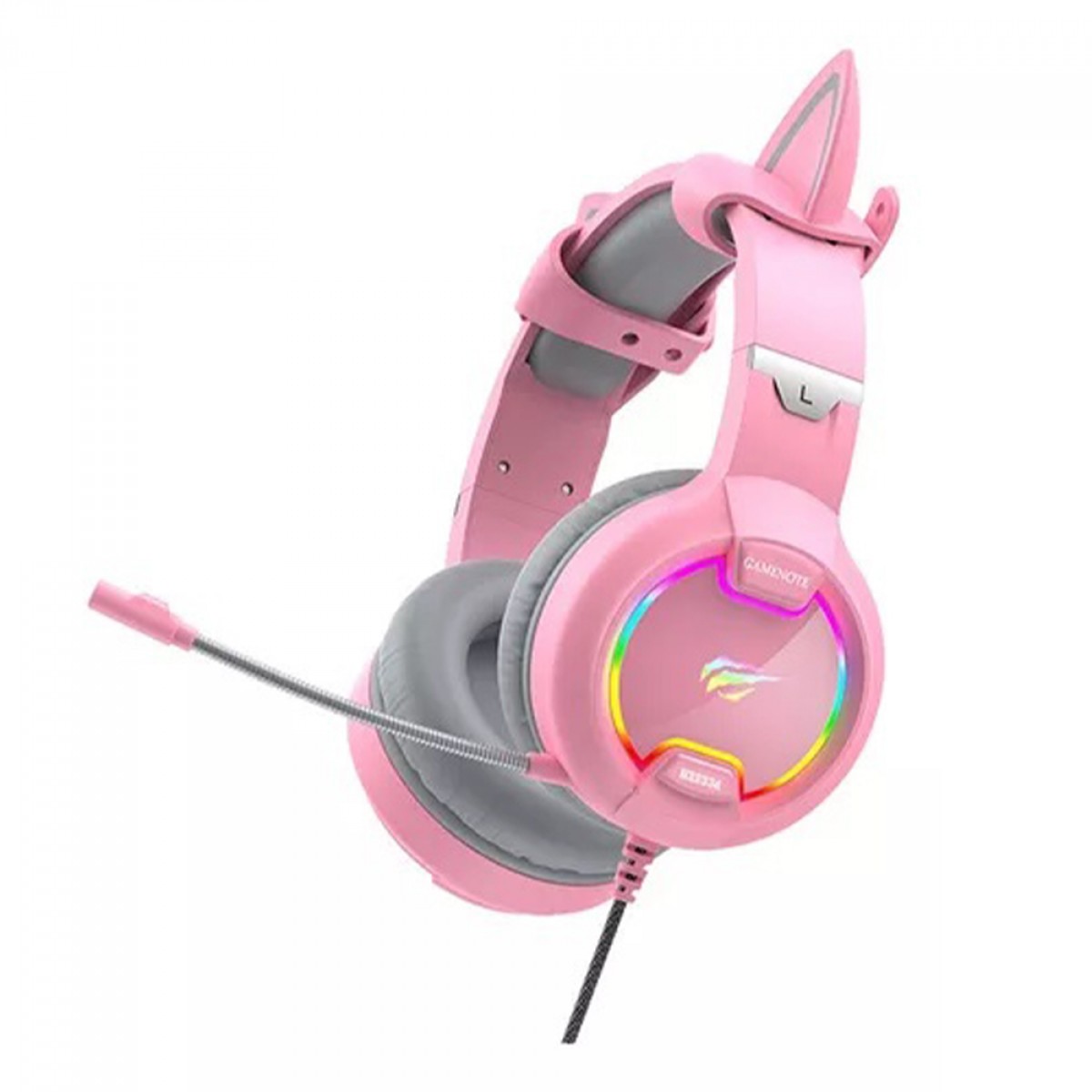 Headset Gamer Havit H2233D Cat, RGB, 3.5mm, Drivers de 40mm, Pink