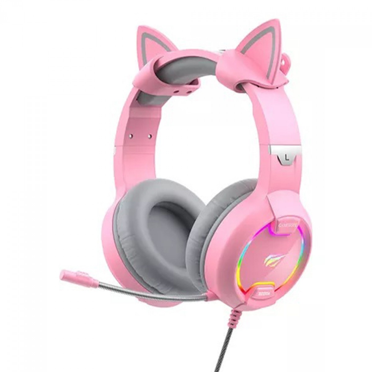 Headset Gamer Havit H2233D Cat, RGB, 3.5mm, Drivers de 40mm, Pink