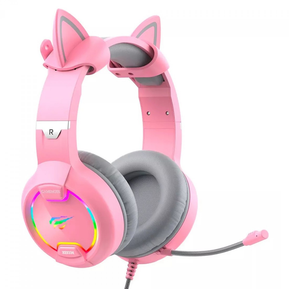 Headset Gamer Havit H2233D Cat, RGB, 3.5mm, Drivers de 40mm, Pink