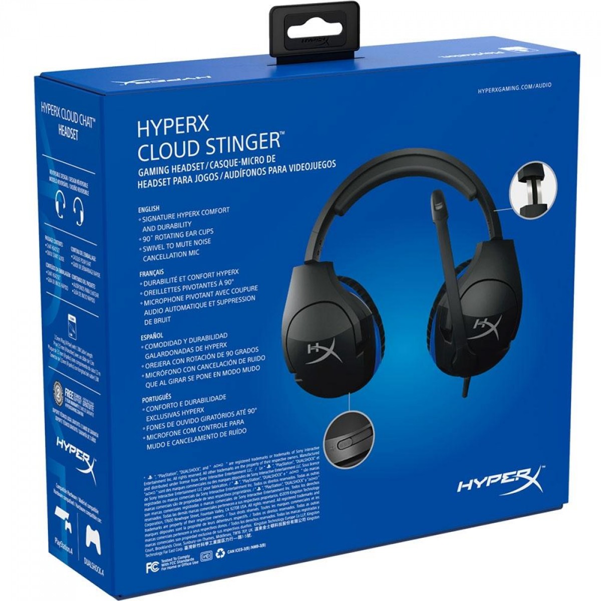 Headset Gamer HyperX Cloud Stinger, Drivers 50mm, PS5 e PS4, P3, Black/Blue, HX-HSCSS-BK/AM
