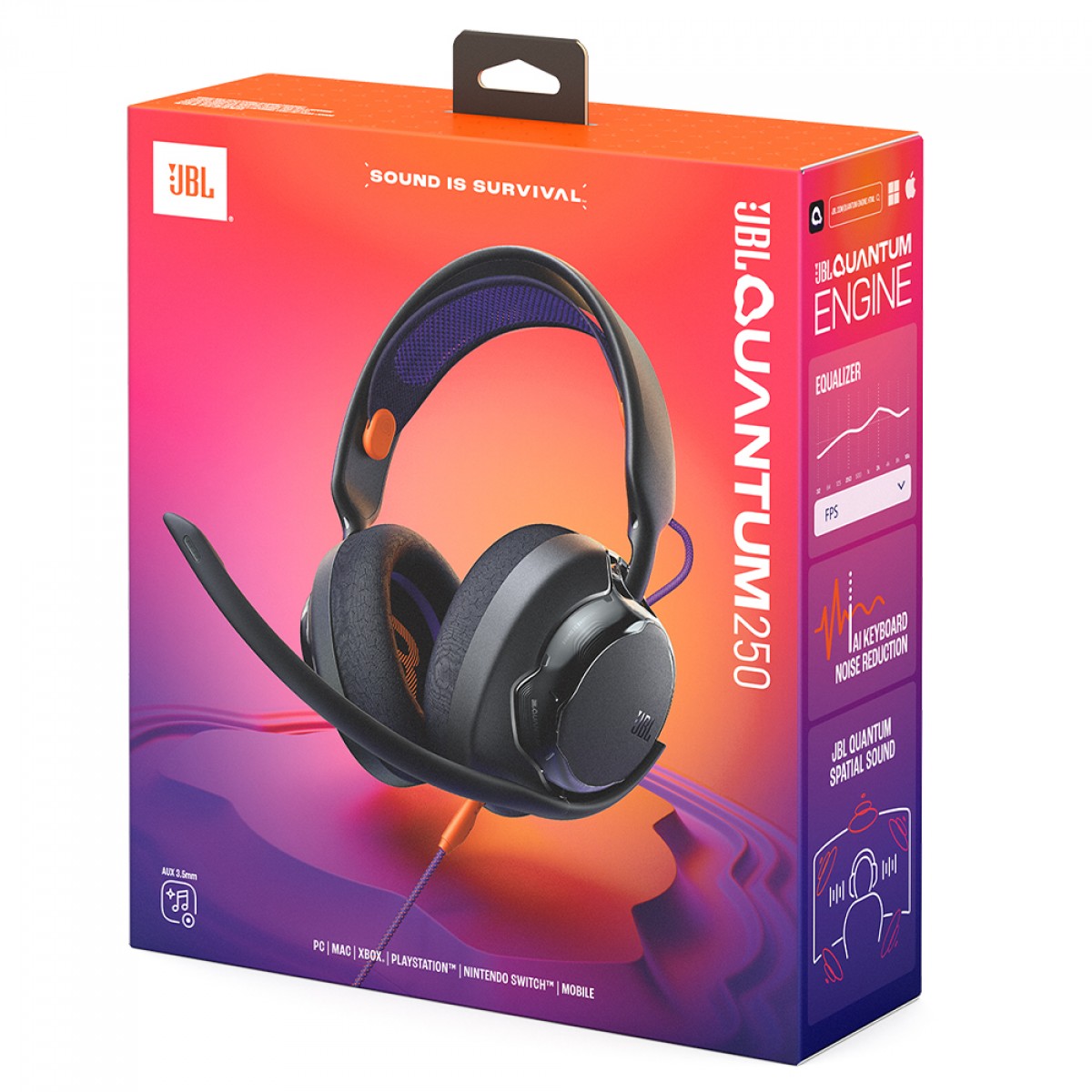 Headset Gamer JBL Quantum 250 Black, 3.5mm, Drivers de 50mm, Microfone Destacável, Preto, JBLQTUM250BLK