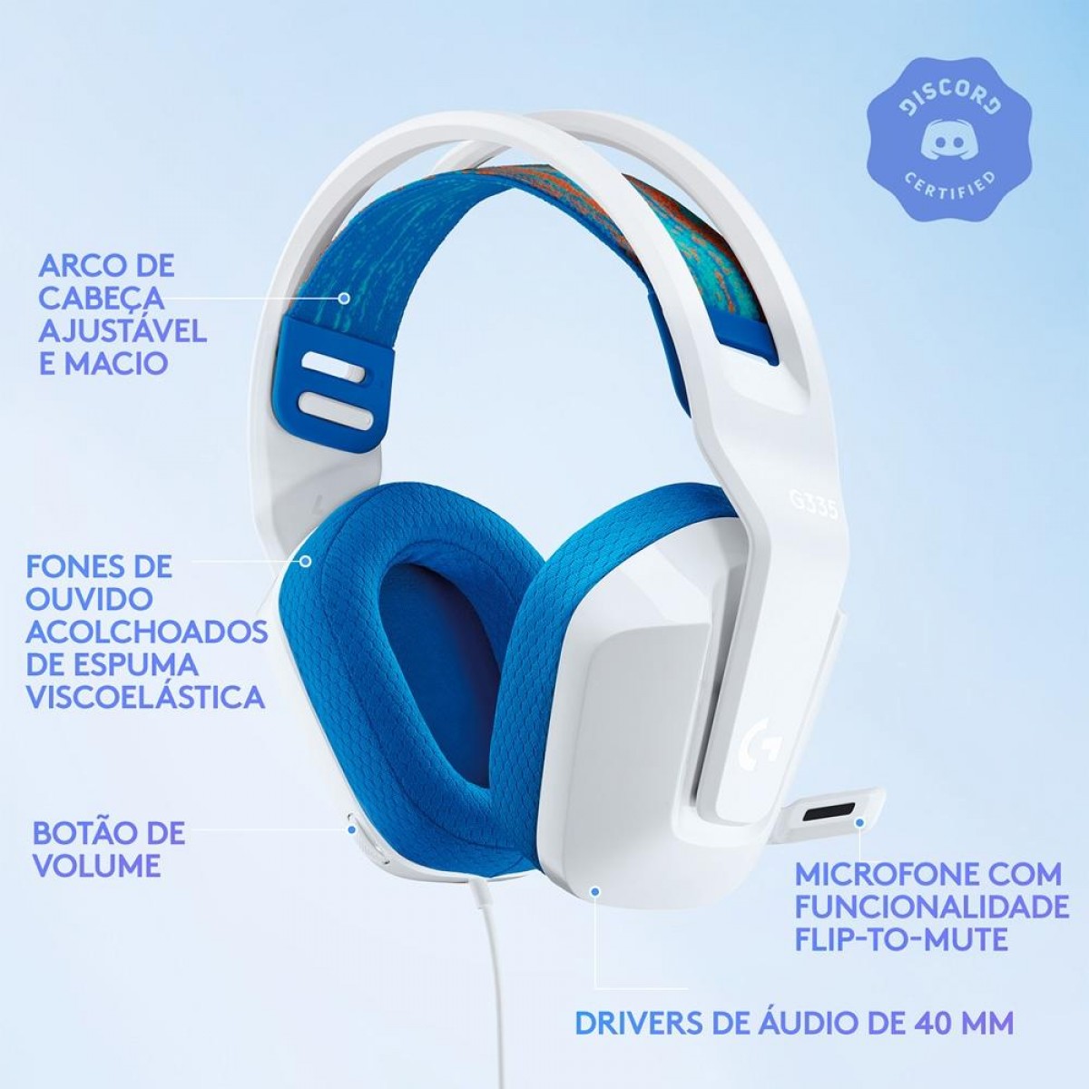 Headset Gamer Logitech G335, 3.5mm, Drivers de 40mm, Múltiplas Plataformas, White, 981-001017