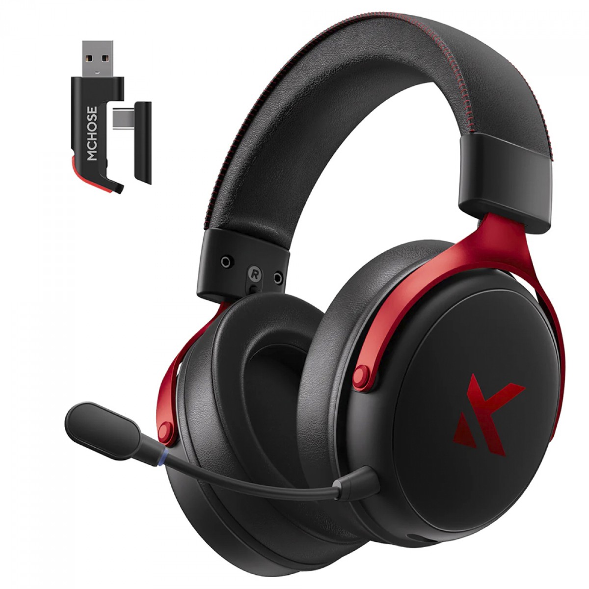 Headset Gamer MCHOSE V9 Pro, Wireless, Bluetooth, Drivers de 53mm, Surround 7.1, Preto e Vermelho, HW-V9-4