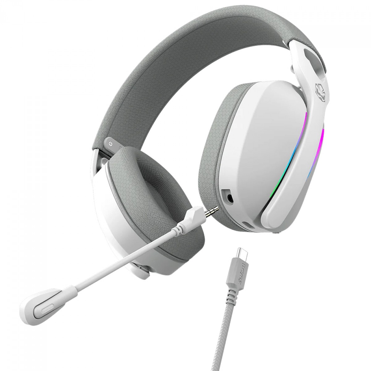 Headset Gamer PCYES Nowy White Ghost, USB, RGB, Drivers de 40mm, Branco, HGNW40WG