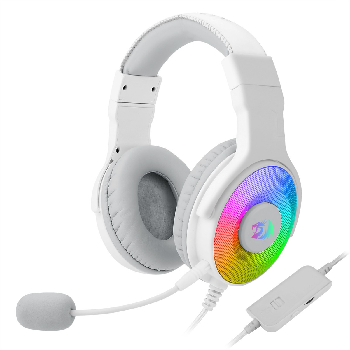 Headset Gamer Redragon, Pandora 2 White, RGB, USB + 3.5mm, Microfone Destacável, H350W-RGB-1