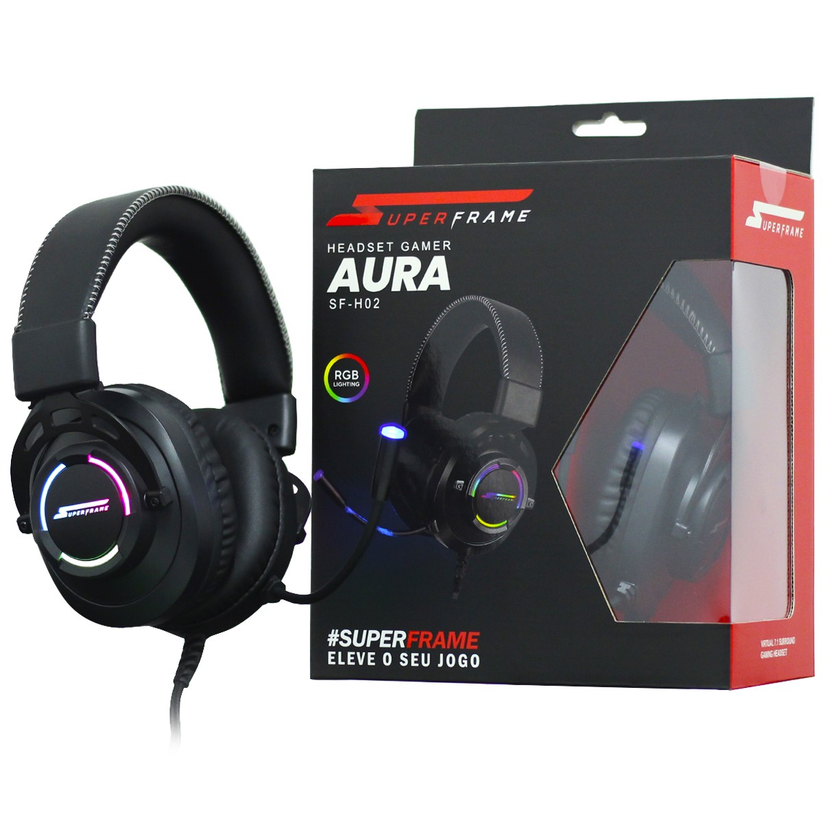 Headset Gamer SuperFrame AURA, 7.1 Surround, RGB, USB, Black