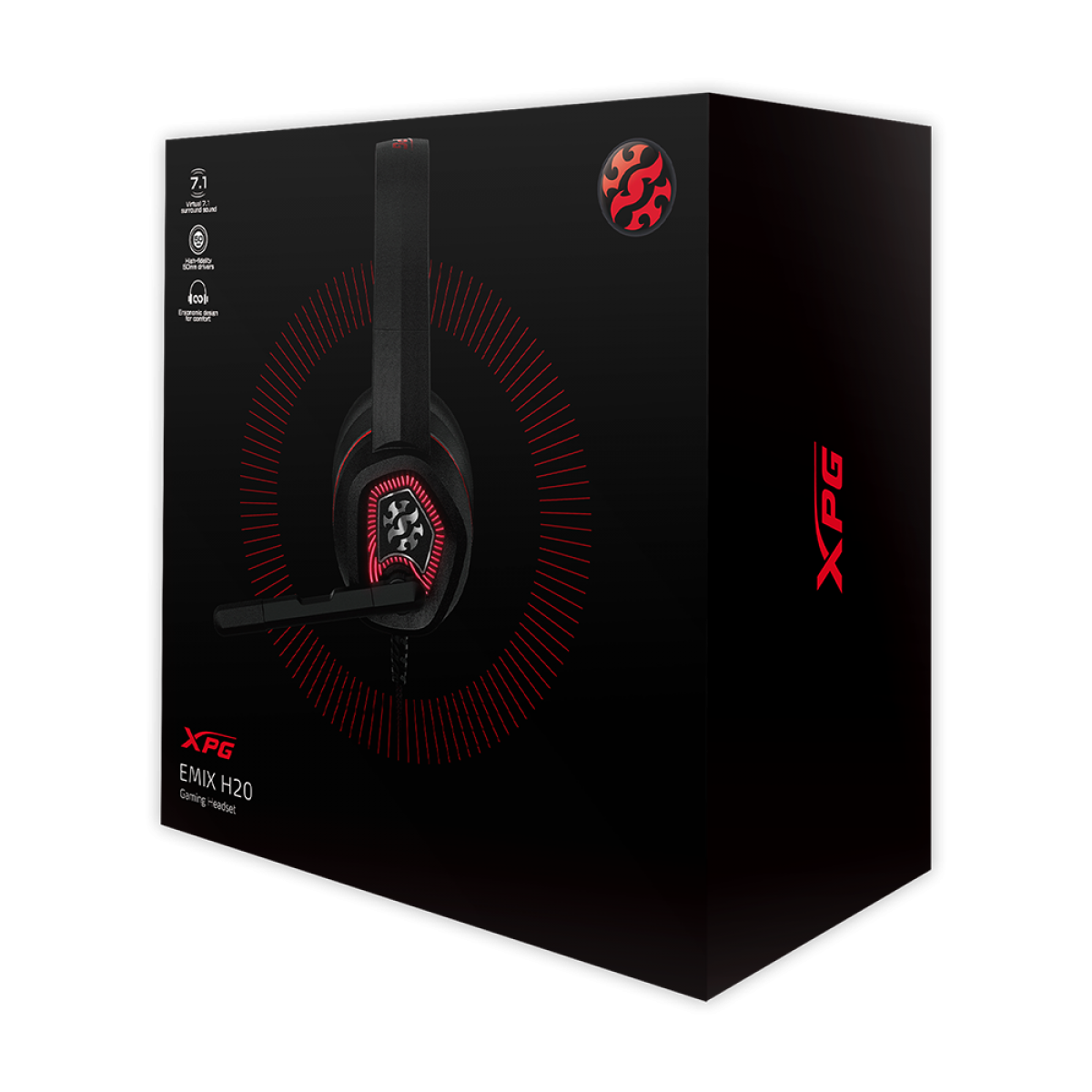 Headset Gamer XPG, Emix H20, 7.1 Virtual Surround, RGB, USB, Black/Red, 75260008